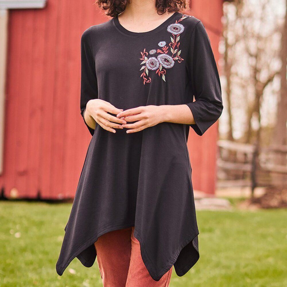 April Cornell Black Asymmetrical Simone Jersey Tunic Sweater Size S